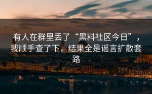 有人在群里丢了“黑料社区今日”，我顺手查了下，结果全是谣言扩散套路
