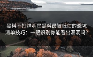 黑料不打烊明星黑料最被低估的避坑清单技巧：一眼识别你能看出漏洞吗？
