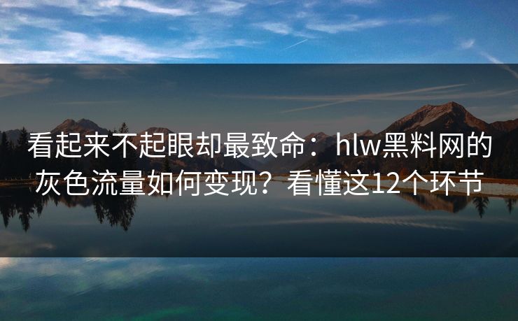 看起来不起眼却最致命：hlw黑料网的灰色流量如何变现？看懂这12个环节